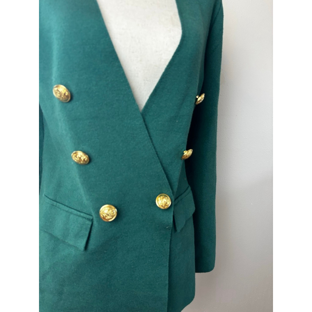 Women's Marled Green Double-Breasted Blazer S with Gold Buttons luxury designer - Picture 2 of 9